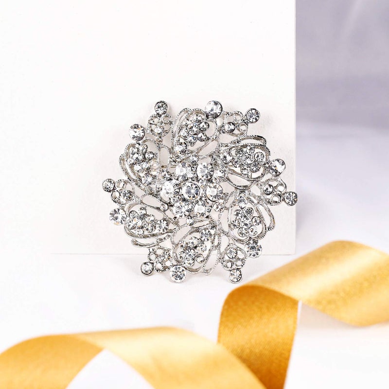 EVER FAITH Women's Austrian Crystal Elegant Flower Bridal Corsage Brooch Pin Clear Silver-Tone - Image 3